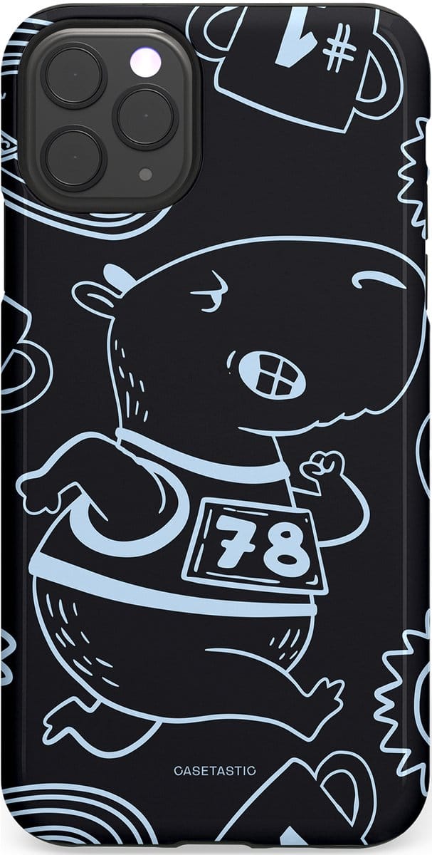 Casetastic hoesje geschikt voor Apple iPhone 11 Pro Max - Dubbellaagse bescherming - Capibara kampioen - Fashion Case - Zwart Grijs