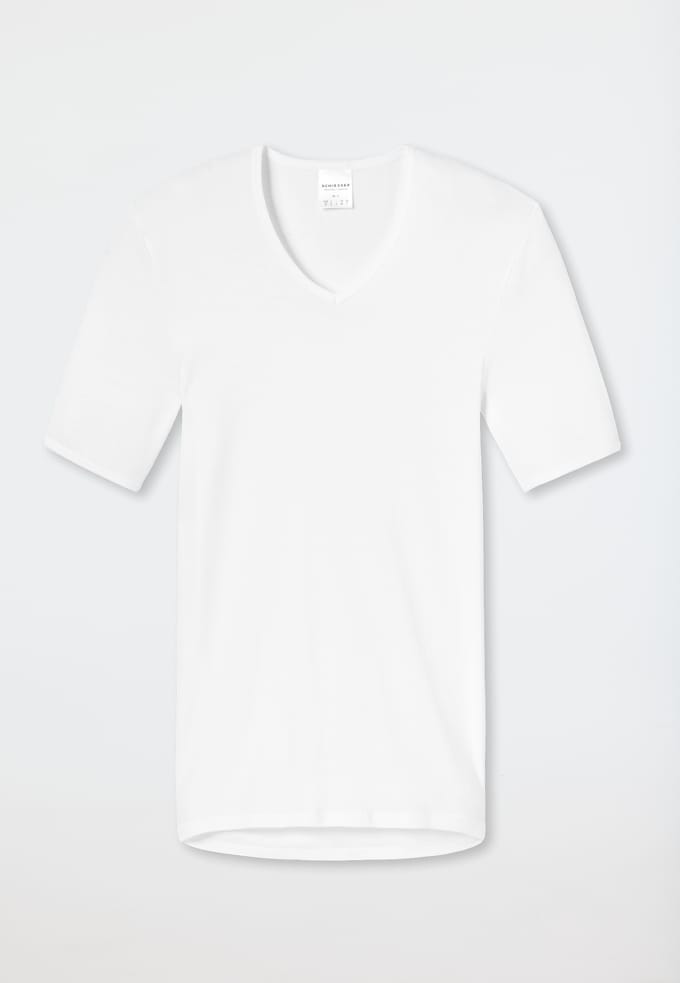 Shirt met korte mouwen en v-hals, fijnrib, wit - Original Classics 5