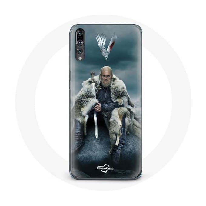 Coque pour Huawei P20 Pro Vikings Série Saison 6 Ragnar Lothbrok logo V Epée Gris Fond
