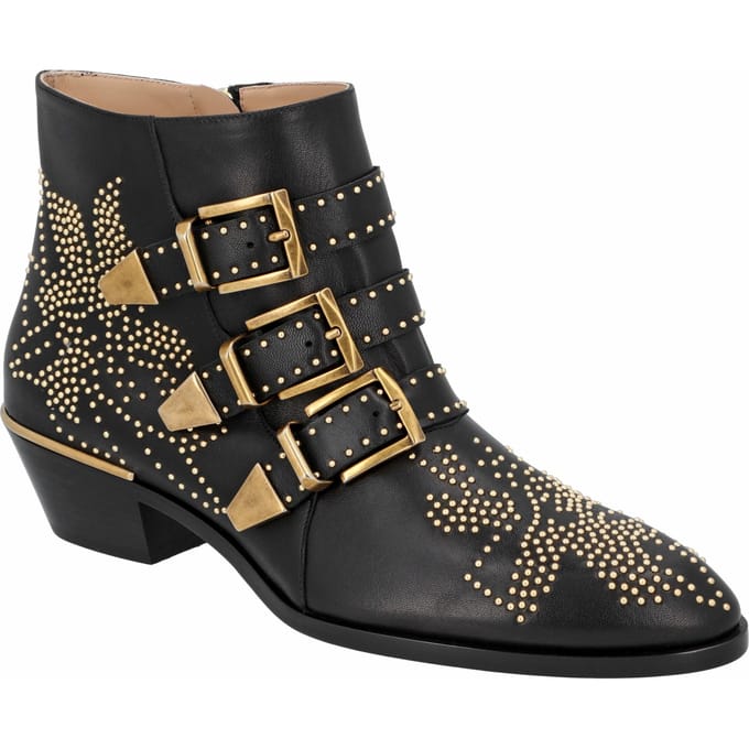 Chloé dames Susanna korte laarzen in zwart leer met gouden studs