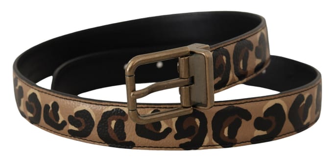 Dolce & Gabbana Bruine Leren Luipaardprint Gouden Metaal Gesp Ceintuur