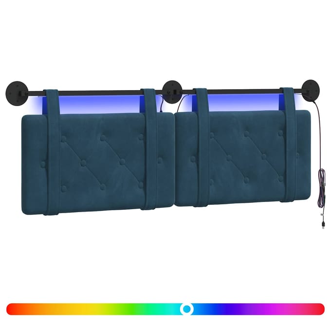 vidaXL - Hangend - hoofdbord - Met - LED-verlichting - Blauw - Fluweel