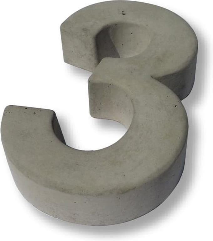 Huisnummer Beton, cijfer 3, Hoogte 20 cm