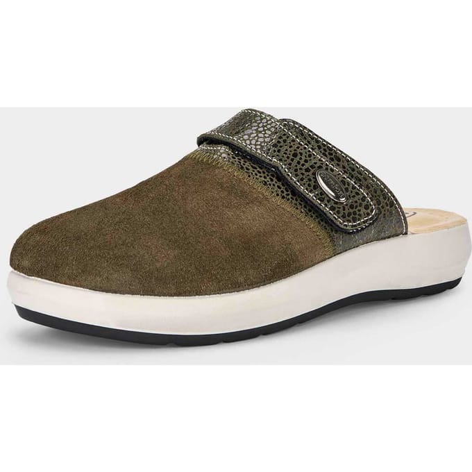 Suède sandalen met klittenbandsluiting - kaki - Gr. 39 van Goldner Fashion