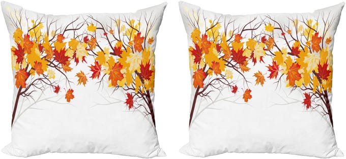 ABAKUHAUS Fallen kussensloopset (2 stuks), cartoon esdoorn herfstboom, 40 cm, oranje wit