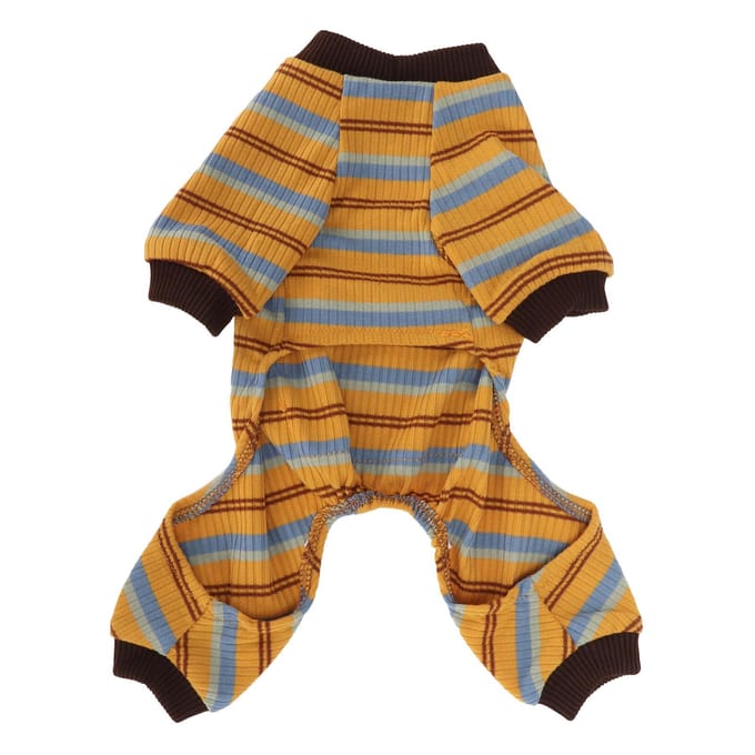 Pyjama Rayé pour Chien Doux Extensible Chaud Combinaison 4 Pattes pour Chiot avec Poche pour le Printemps Maison S orange