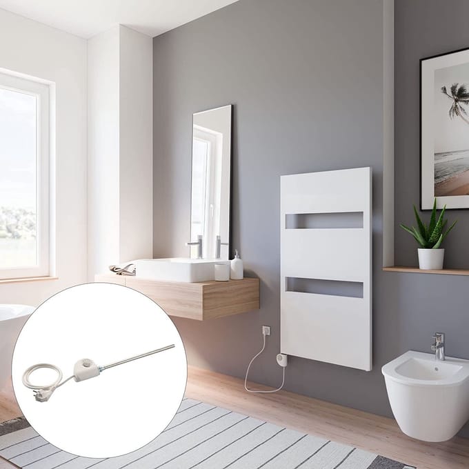 Schulte TURIN - elektrische designradiator - 60x114cm - wit - handdoekdroger - temperatuurregeling aansluiting links - 600 Watt