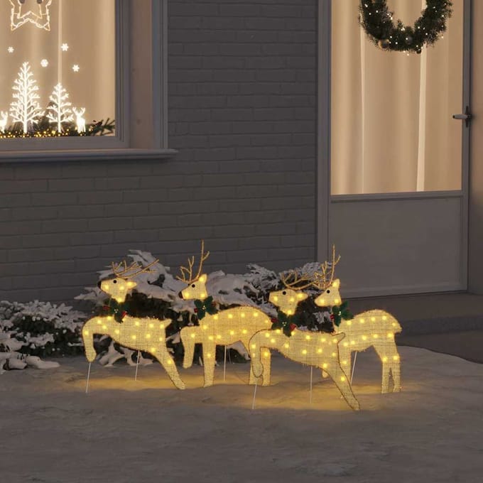 vidaXL LED Rendieren 4 st Goud 45 x 19 x 65 cm Stof