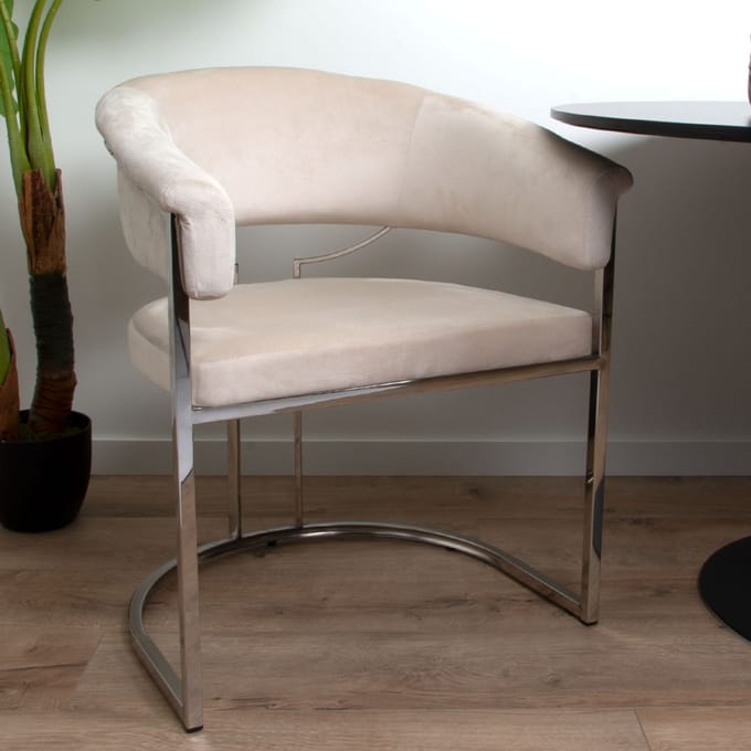Milton & Oldbrook Velvet Eetkamerstoel Drama Beige - Zilver