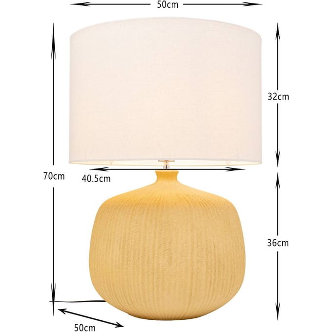 KARE tafellamp Luma, geel, katoen/steengoed, 70 cm, E27