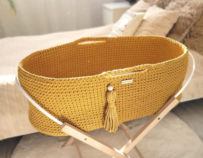 Mozesmand BOHO Handgemaakt katoen met matras - honinggeel