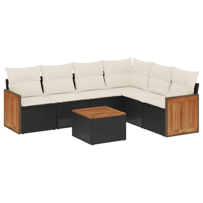 vidaXL - 7-delige - Loungeset - met - kussens - poly - rattan - zwart