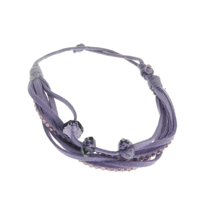 Behave Armband paars imitatieleer met kralen verstelbaar