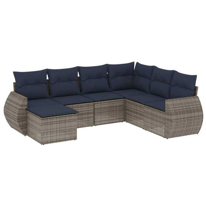 vidaXL - 7-delige - tuinbankset - met - kussens, - grijs - polyrotan