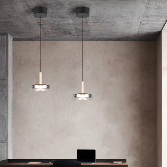 Trio Lighting LED hanglamp Celeste, chroom/hout, Ø 22 cm, glas, dimbaar
