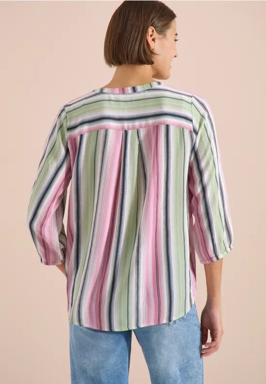Blouse met 3/4 mouwen en meerkleurige strepen