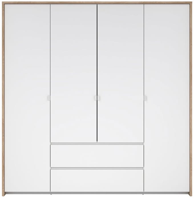 Next kledingkast 4 deuren 2 lades 197x200cm hoogglans wit.