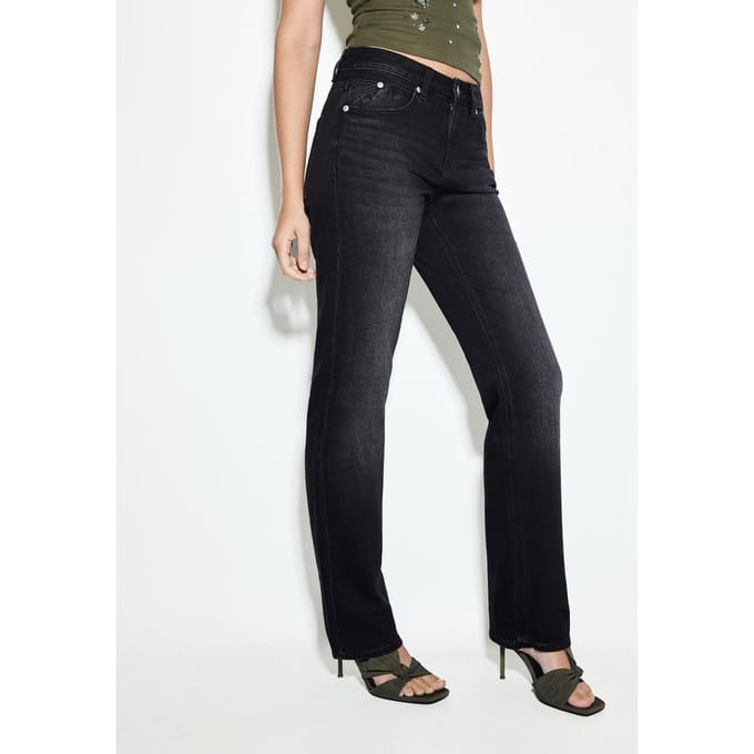 Stradivarius D98 jeans recht model met vintage effect  LICHTBLAUWE DENIM WASSING 34