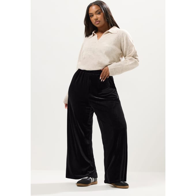 Yours Zwarte Fluwelen Palazzo Broek Size 48
