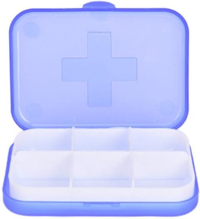 Cabantis Mini Pillendoosje 6 Vakjes - Mini-Pillen Organizer - Mini-Medicijn Doosje - 8,8x6,5x2cm -Donkerblauw