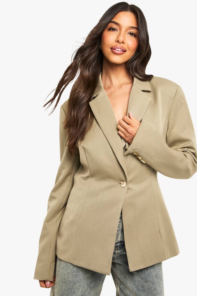 boohoo Dames Tailored Cinched Waist Blazer | Kaki | Maat: 44