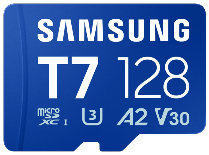 Samsung T7 microSDXC-kaart Retail 128 GB UHS-I U3, A2 Application Performance Class, Class 10, v30 Video Speed Class