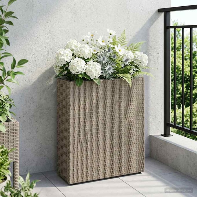 vidaXL Hoge Plantenbak Grijs 55 x 22 x 70 cm poly rattan