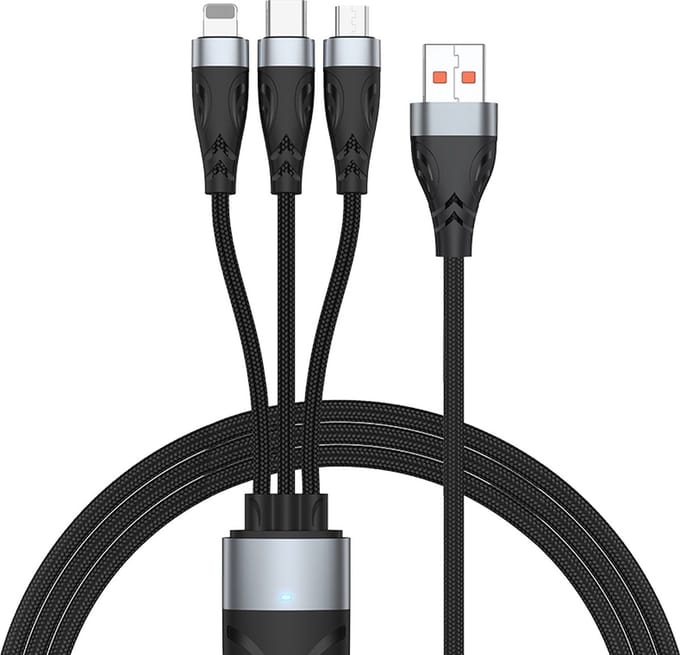 Multi oplader kabel USB 3.0 naar USB-C / Micro-USB / 8-pin - snelladen - adapter - geschikt voor Lightning - 2 meter - zwart - Provium