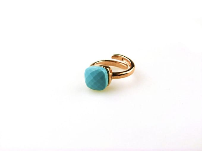 ring in zilver roze verguld model carré turkooise steen