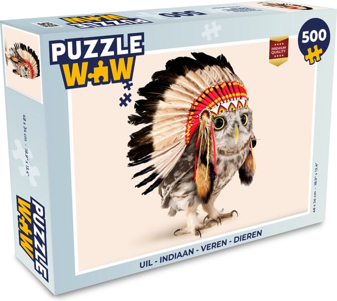 Puzzel Uil - Indiaan - Veren - Dieren - Legpuzzel - Puzzel 500 stukjes