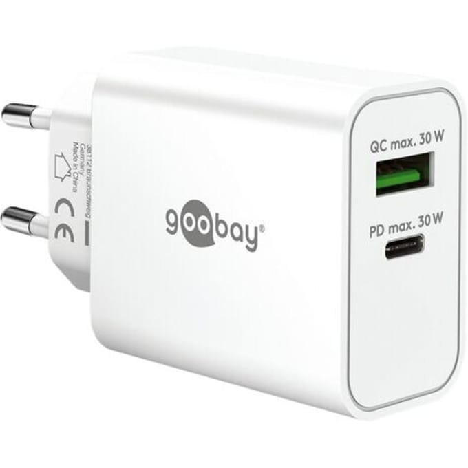 Goobay USB lader | USB-C PD + USB-A QC | GaN | 30W | wit