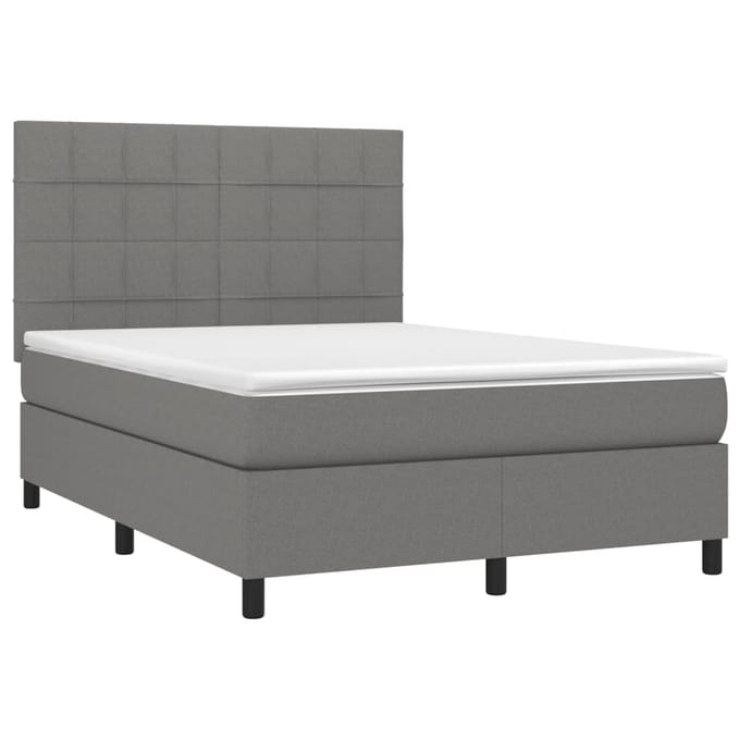 vidaXL - Boxspring - met - matras - en - LED - stof - donkergrijs - 140x200 - cm