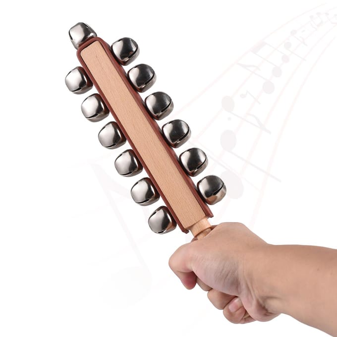 Hand Jingle Bells Handslee Bells Houten Shaker Jingle Bells Stick Muzikaal Percussie-instrument rood