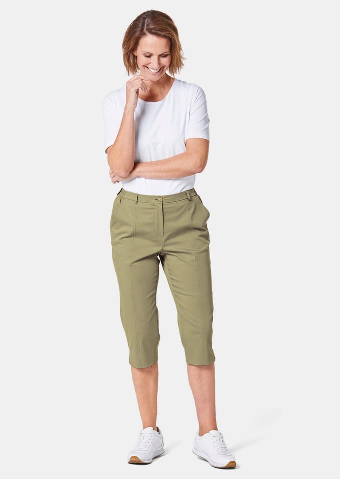 Capri CARLA van satijn - kaki - Gr. 48 van Goldner Fashion