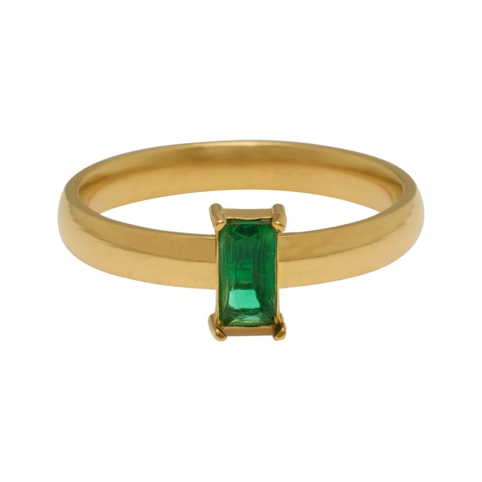 Essenza Small Green Stone Ring Gold Size 7