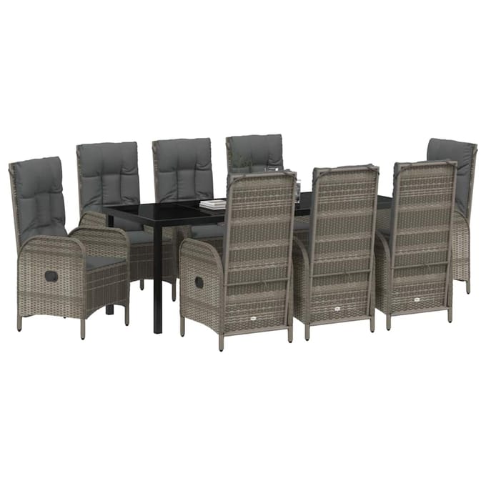 vidaXL - Tuin - Eettafel - Set - 9 - st - Grijs - poly - rattan
