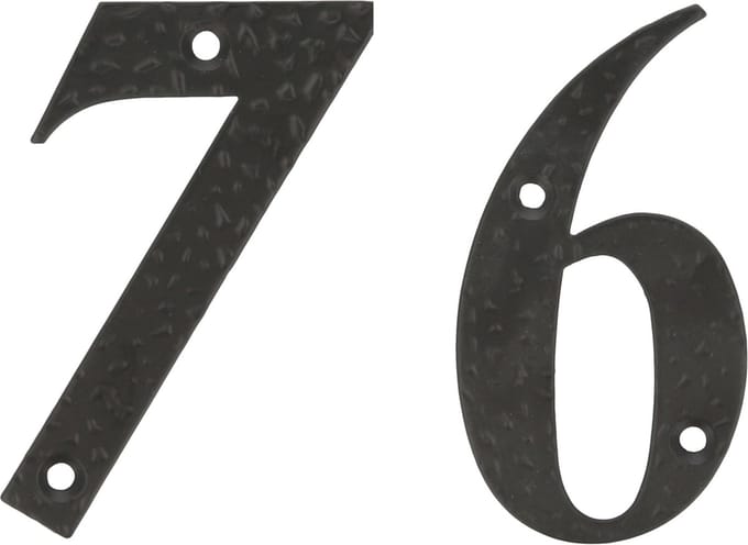 AMIG Huisnummer 76 - massief gesmeed staal - 10cm - incl. bijpassende schroeven - zwart