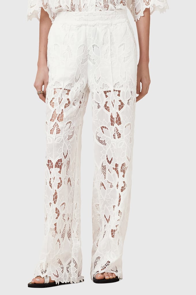 AllSaints Charli Emb Trouser Snow White Größe: 2 | Ausgestellte Hosen Outlet | Damen | Weiß