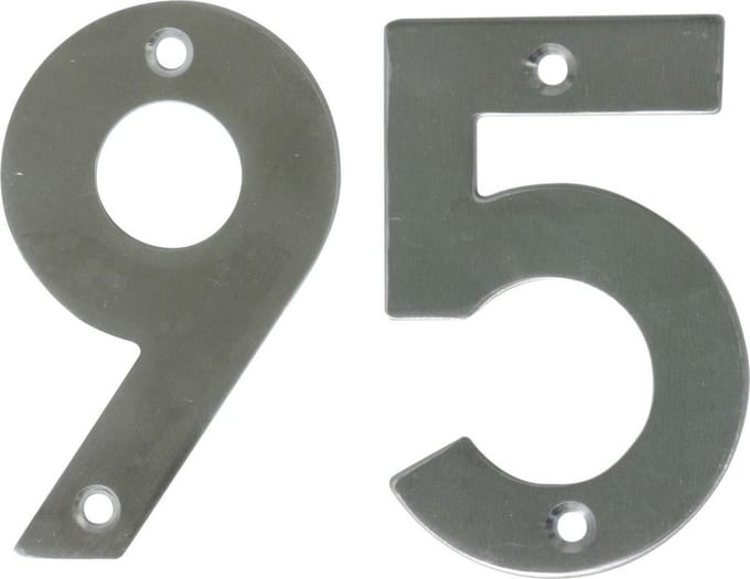 AMIG Huisnummer 95 - massief Inox RVS - 10cm - incl. bijpassende schroeven - zilver