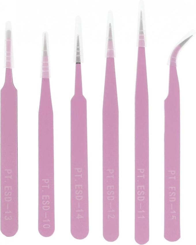 6 Stuks Pincet Set – RVS – Precisie voor Hobby, Sieraden, Laboratorium – Roze