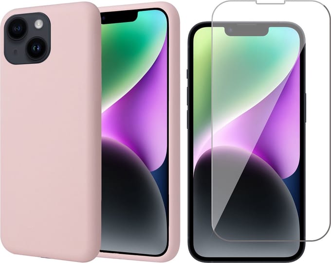 Hoesje geschikt voor iPhone 14 Plus - Screen Protector GlassGuard - Back Cover Case SoftTouch Roze & Screenprotector