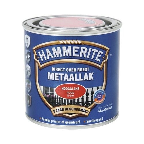 Hammerite Metaallak Direct over Roest Hoogglans - S040 Rood