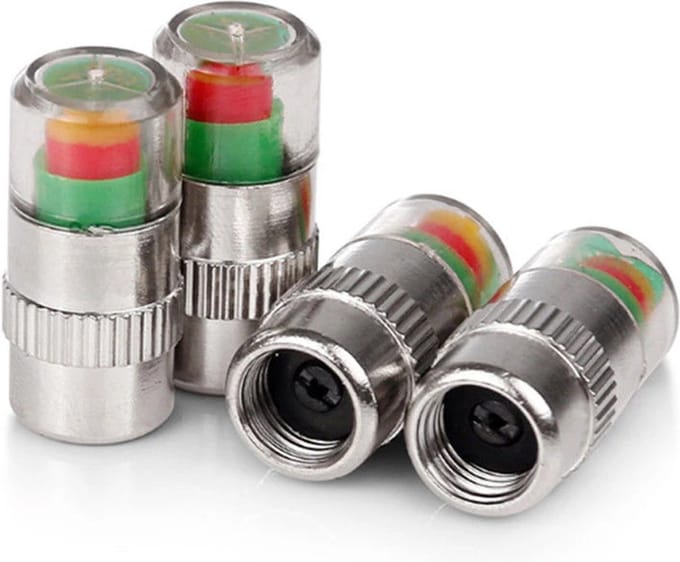 DW4Trading Bandenspanning Indicators Ventieldopjes Set van 4 Stuks 2,4 Bar - Luchtdruk Meten - 3 Standen