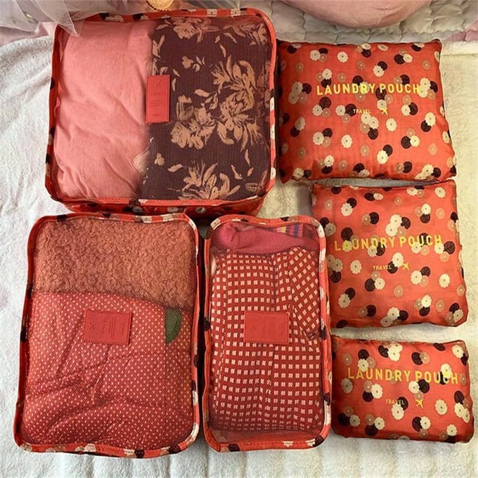 6 stuks Luipaardprint Reispakzakken Multifunctionele Bagage Organizers Ritssluiting Duurzaam Handwasbaar brown