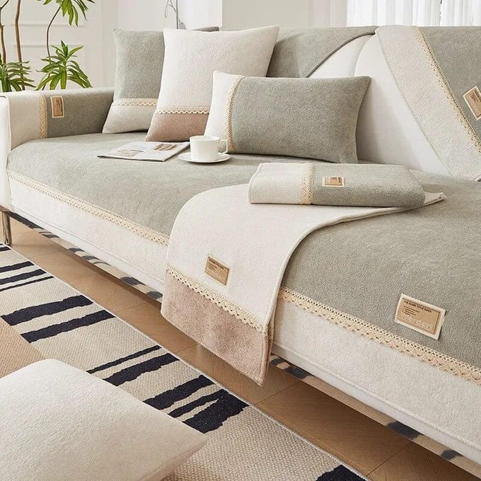 Chenille Sofa Kussen Tweekleurige Splicing Sofa Kussen Set Rugleuning Handdoek Vier Seizoenen Universele Sofa Kussen Modern Antislip 70X70CM 1PCS