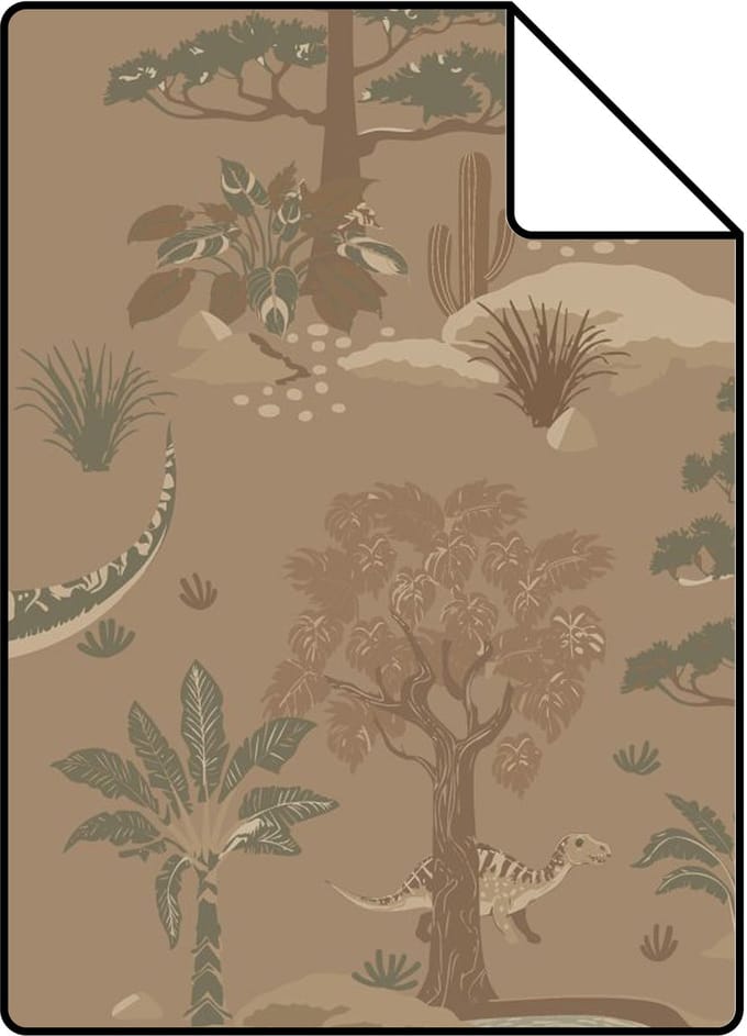 Proefstaal ESTAhome behang dinosaurussen bruin en groen - 26.5 x 21 cm - 131660-S