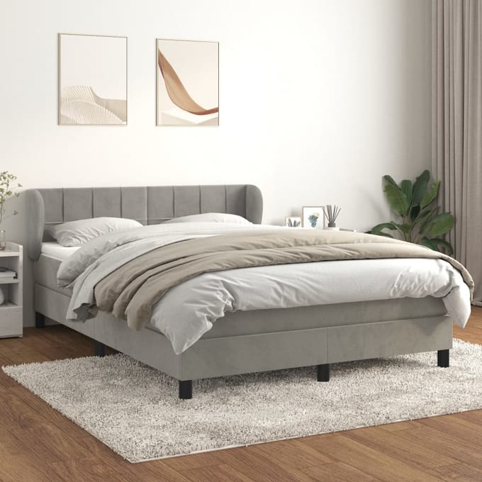 vidaXL - Boxspring - met - matras - fluweel - lichtgrijs - 140x200 - cm