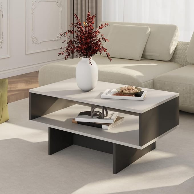 Moderne Salontafel Wit met Antraciet - Compact Rechthoekig Model 80x45 cm