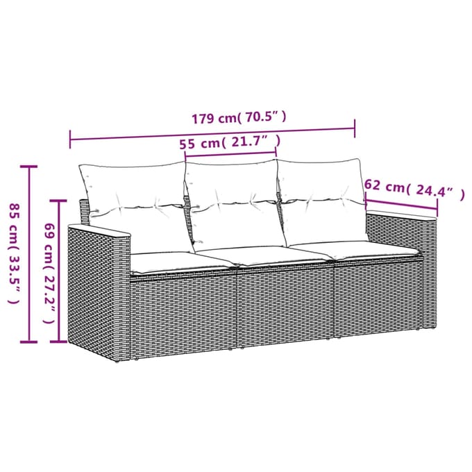 vidaXL - 3-delige - Loungeset - met - kussens - poly - rattan - grijs