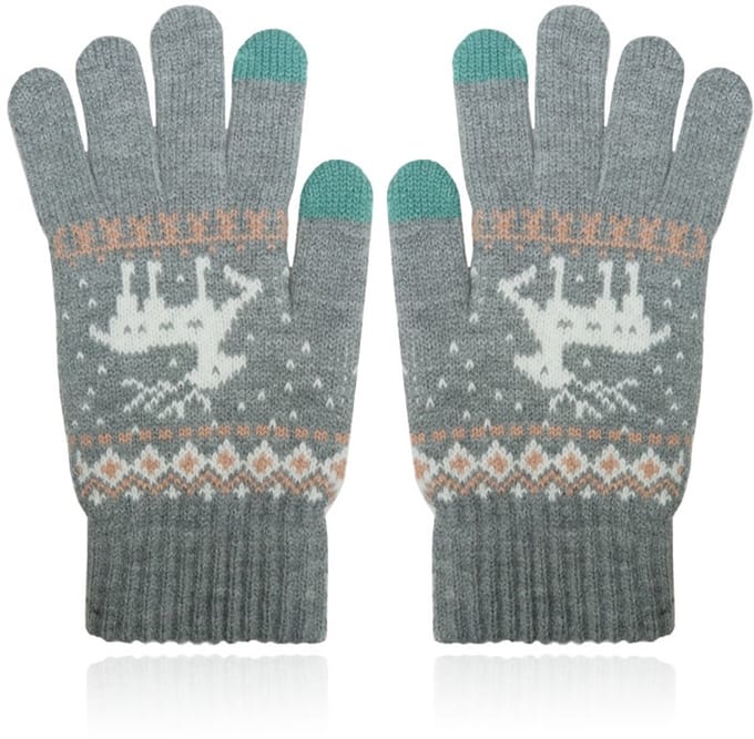 LGT JWLS Winterse Dameshandschoenen - Grijs Wit met Rendier
